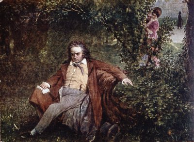 Postkarte, die Ludwig van Beethoven (1770-1827) im Wald darstellt, ca. 1910 von Hans Leithner